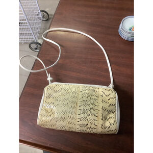 LORD & TAYLOR Ivory Leather & Snakeskin Shoulder Bag-B130